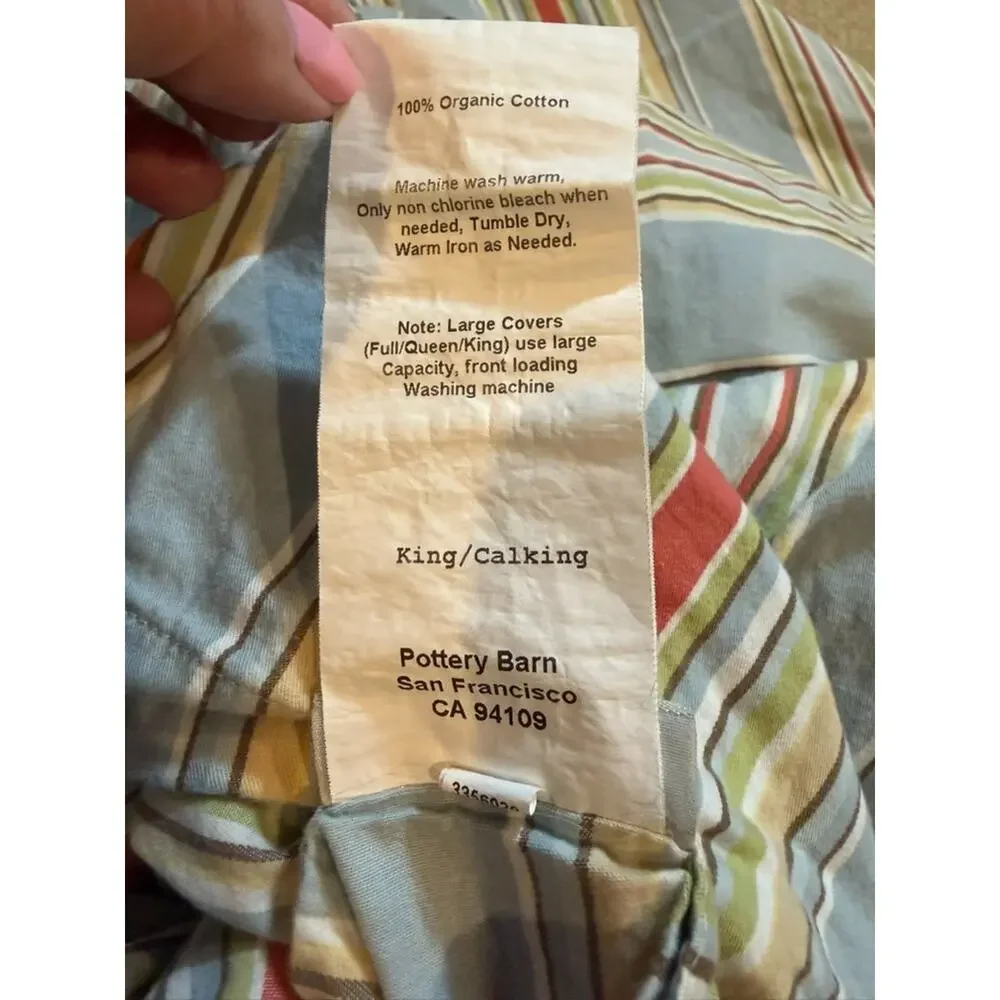 Pottery Barn Duvet Cover King Doyle Stripe Organic (Flaw) 4 Pillow Cover Shams